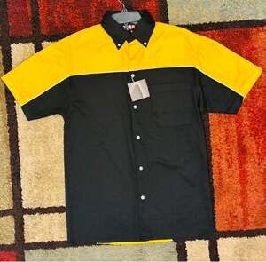 Speed Zone Race Gear Yellow and Black Button Down Pit Crew Shirt